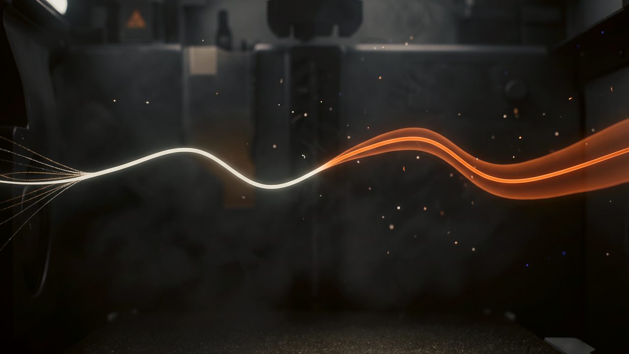 The threads gather into one line that turns orange inside a forecast band